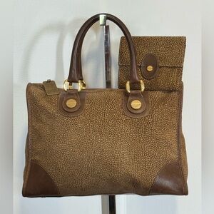 BORBONESE Partridge Eye Suede and Leather Bag and Wallet Set handbag